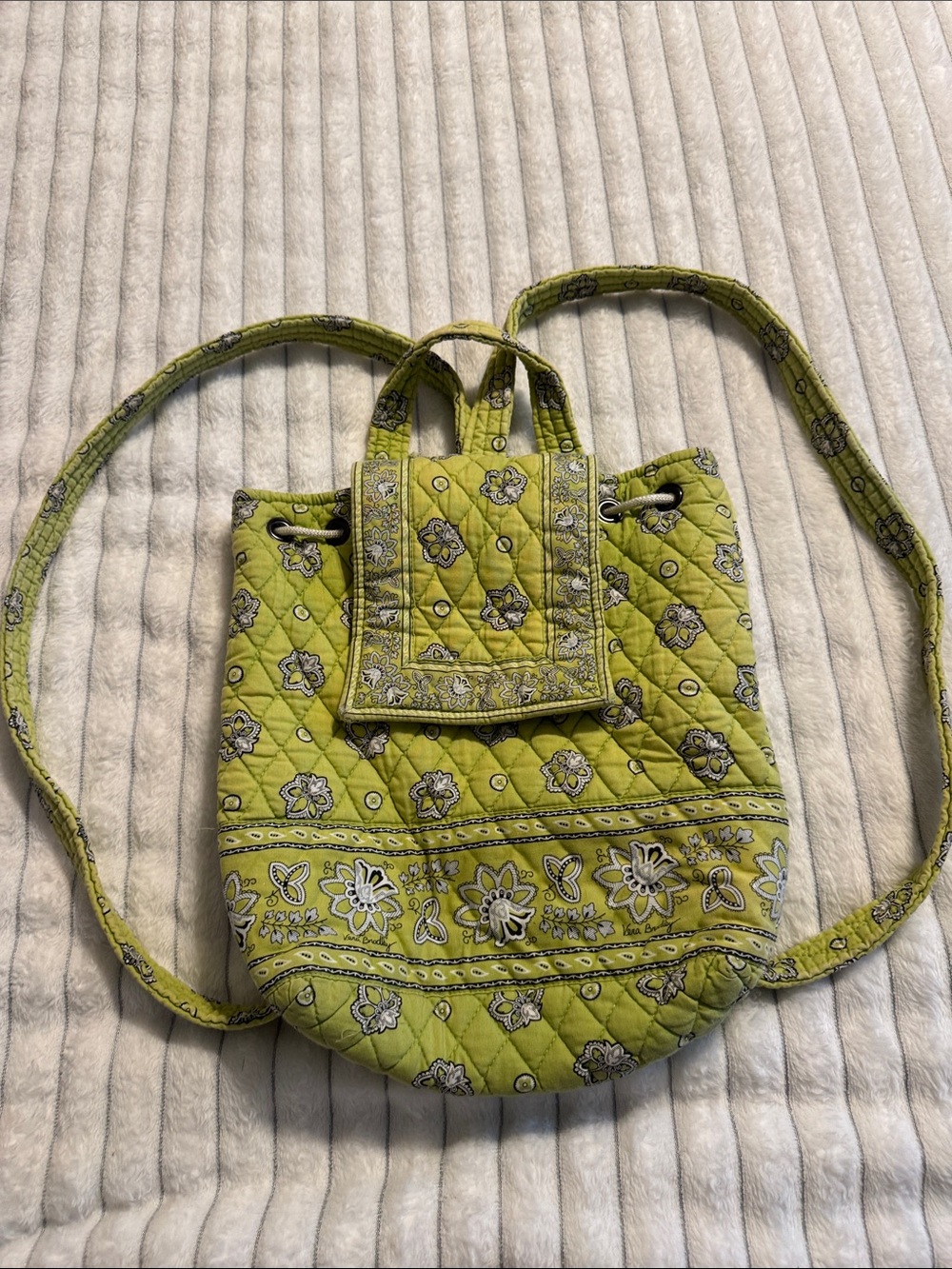 Vera Bradley Quilted Lime Floral Drawstring Backpack